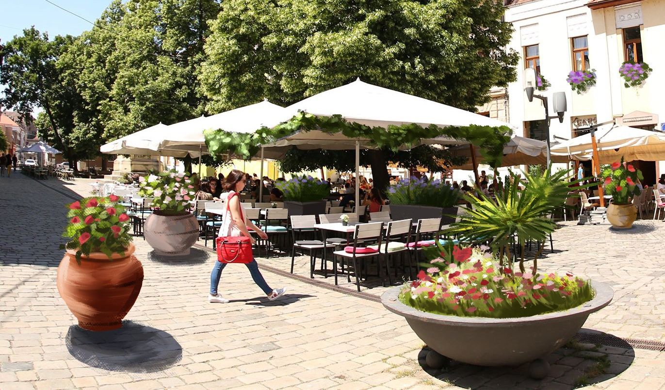 Idee inedită propusă la Cluj: ghivece verzi pentru delimitarea meselor și a spațiilor la terase